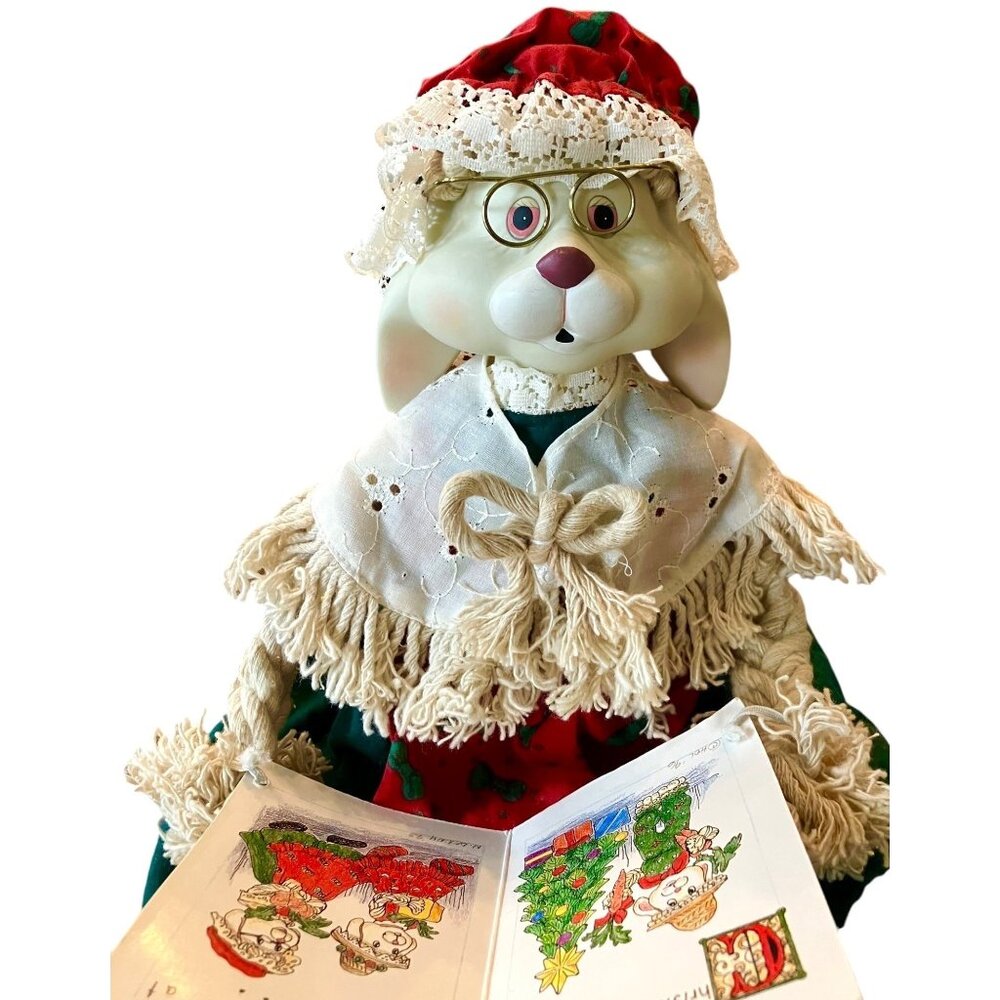 House of Lloyd 1996 Porcelain GRANNIE FLO BUNNY Rabbit SHELF SITTER w/STORY BOOK